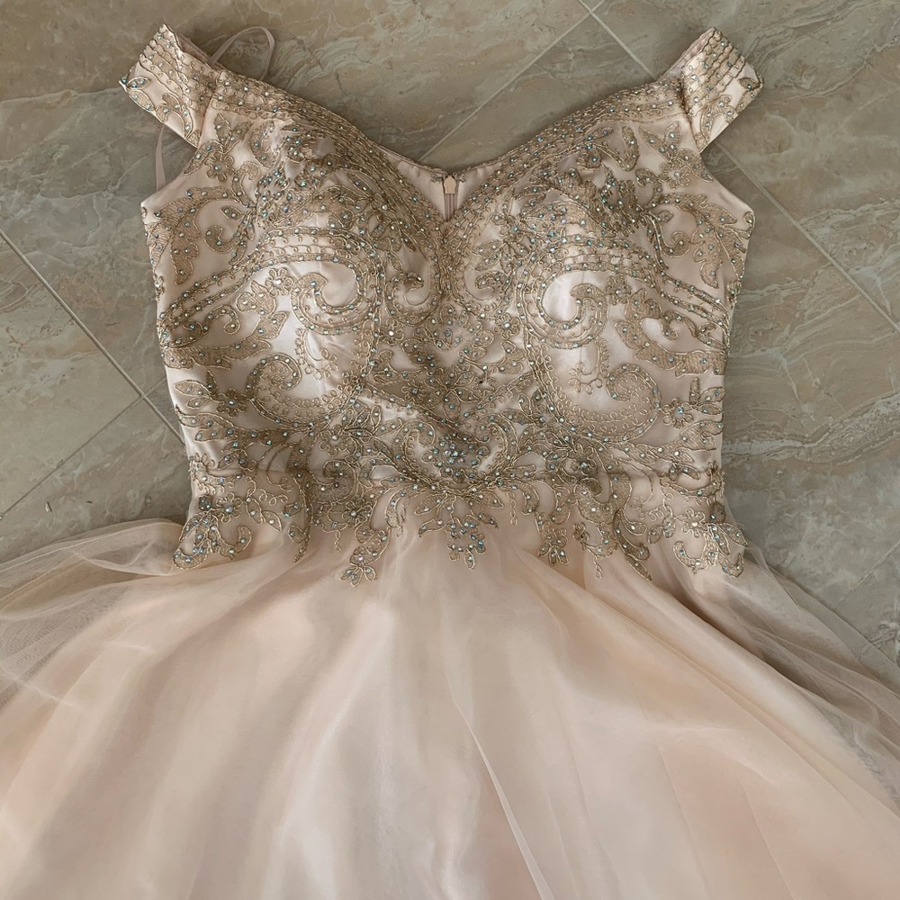 A royal, off the shoulder, dress for teens